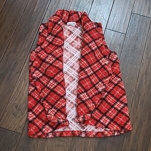 Harlow & Rose Red Plaid Open Front Fleece Vest size Medium